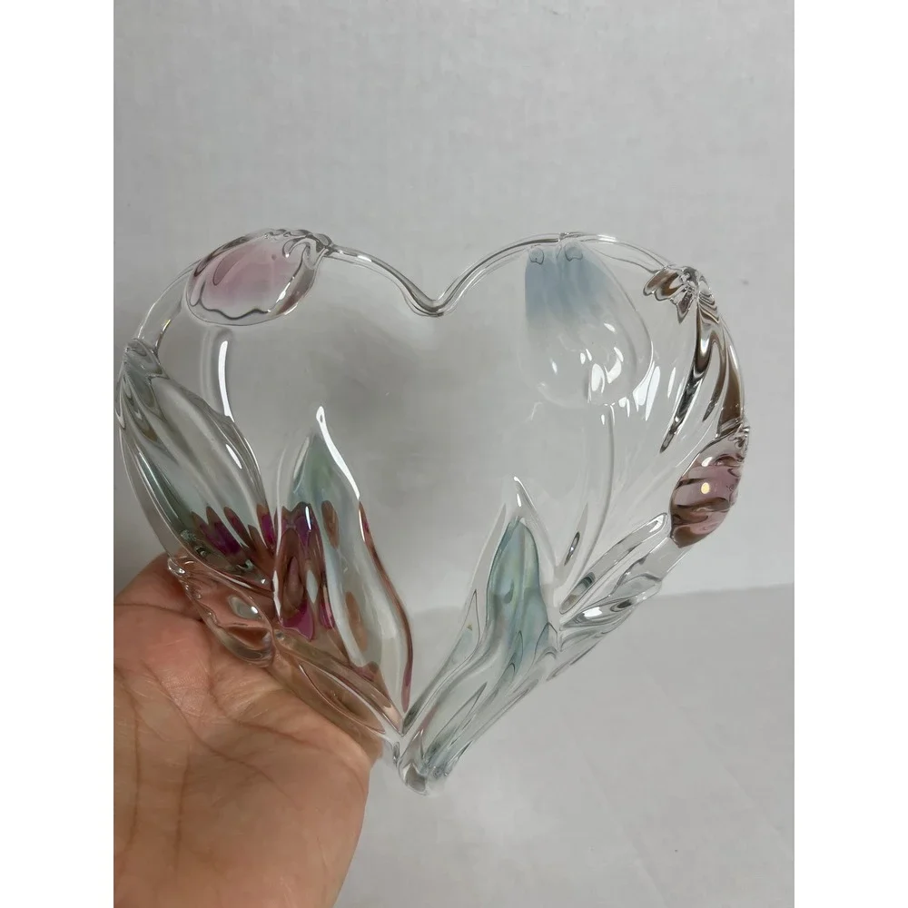 Vintage Mikasa Crystal Heart Bowl Cottagecore Iridescent Embossed Tulip Glass